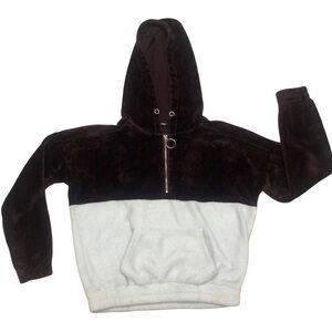 REFLEX Maroon And White Fleece Half Zip Hoodie, Small